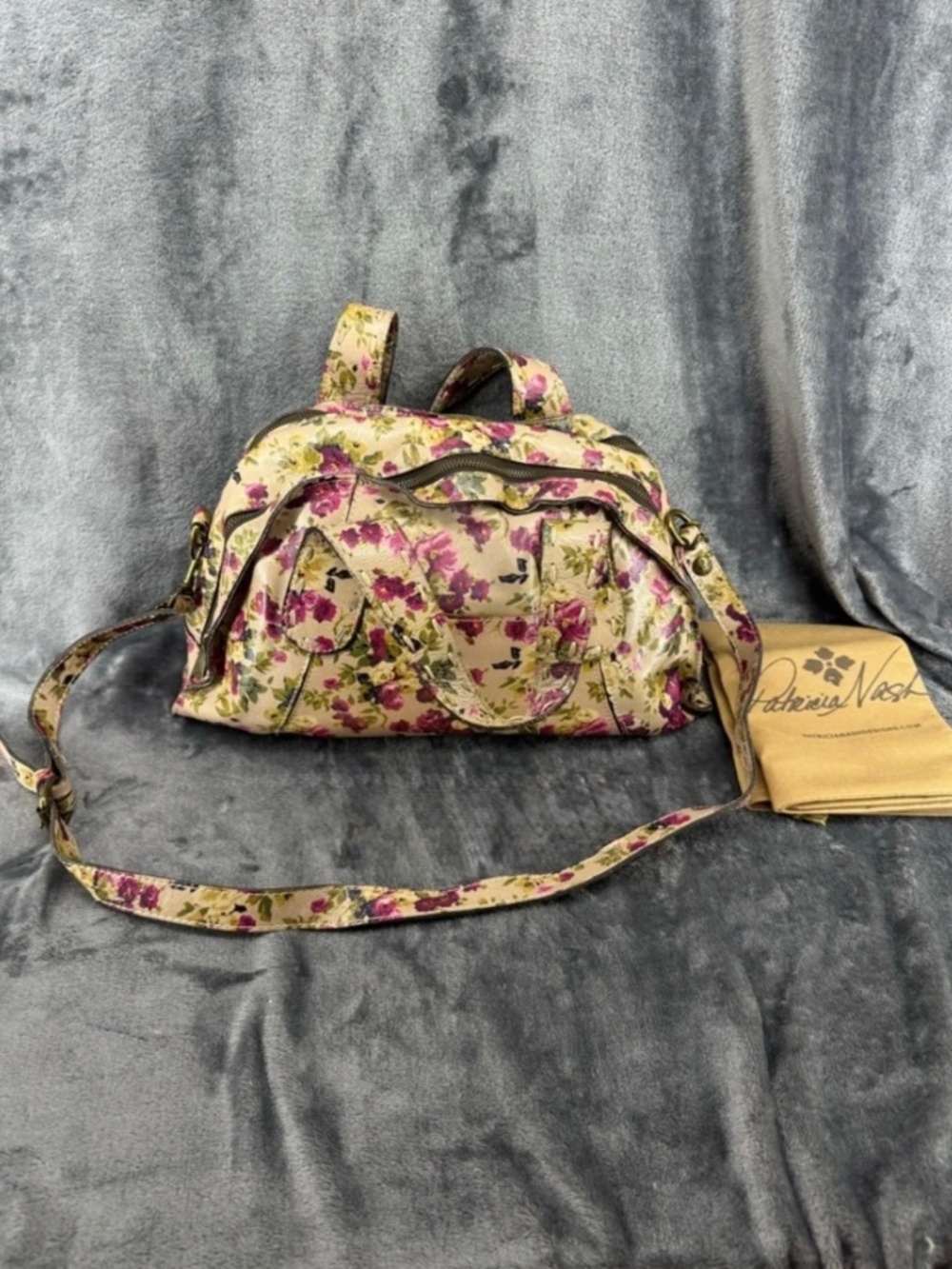 Patricia Nash Antique Rose Cream Floral Leather Shoulder Bag Satchel Purse